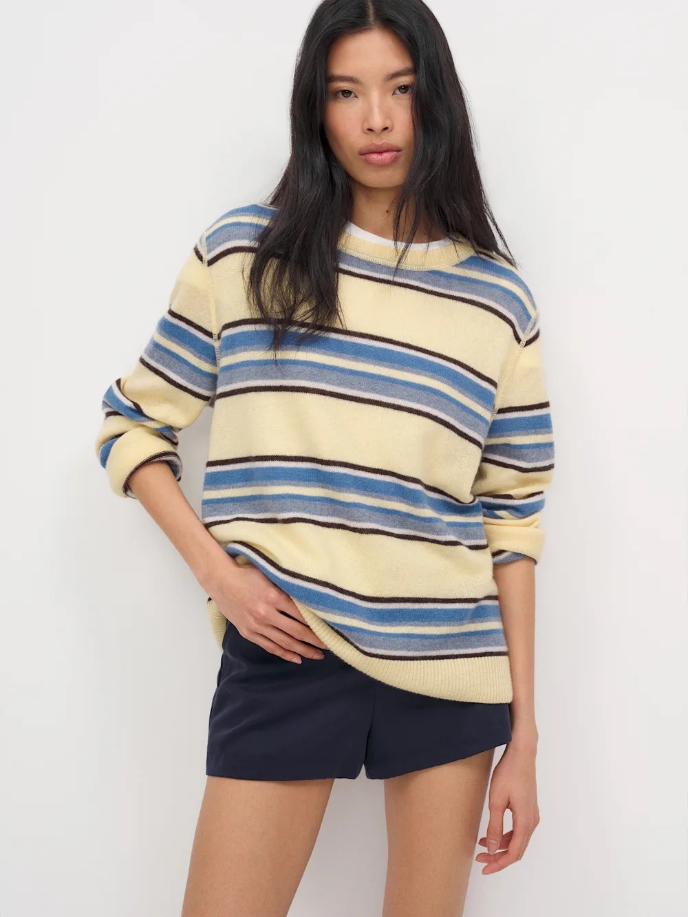 Reformation Boyfriend Cashmere Sweater -Parmesan Multi Stripe- Size S - Picture 2 of 8